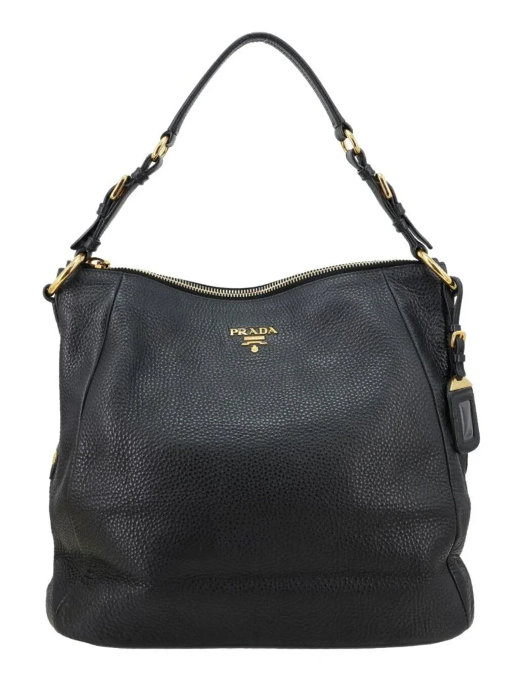 Prada  Vitello Daino Pebbled Leather Hobo Bag Black